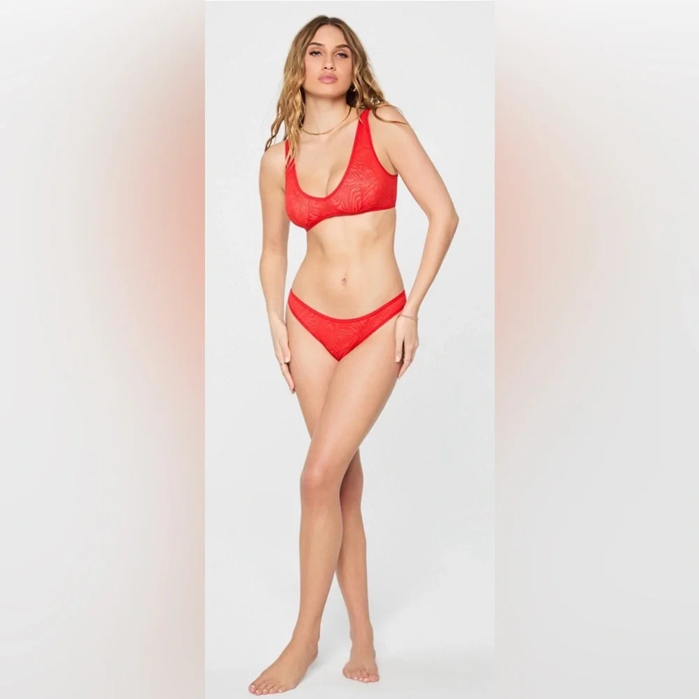 Leave Him on Red Hot Mesh Bikini | Fabletics & Yitty | M | NWT